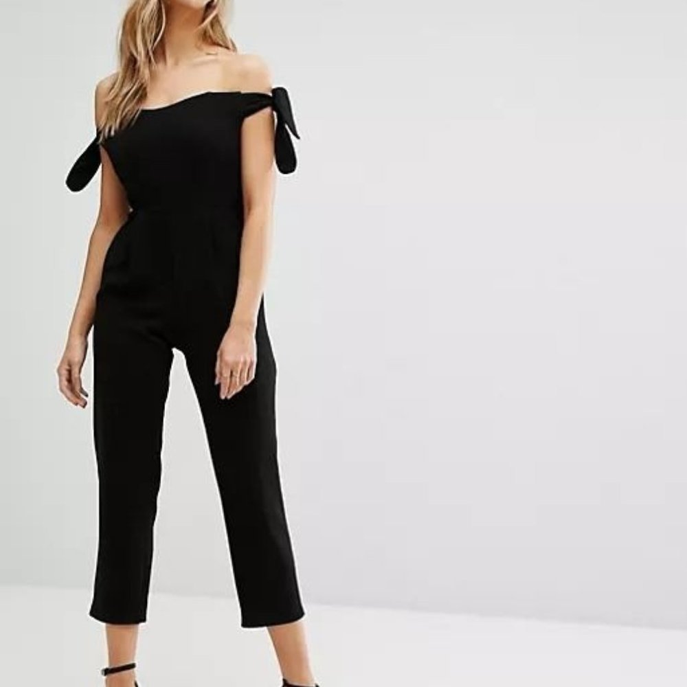 ASOS - New Look Bardot Tie Sleeve Cropped Jumpsuit